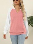EADINVE Women Casual Long Sleeve V Neck Sweatshirts Cute Loose Fit Lightweight Pullover Tops