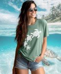 Womens Graphic Tee Vintage Sea Turtle Shirt Summer Casual Loose Fit Short Sleeve Holiday Weekend Beach Vacation Cotton Top Hawaiian Shirts,Pale Green XXL