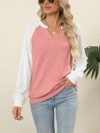 EADINVE Women Casual Long Sleeve V Neck Sweatshirts Cute Loose Fit Lightweight Pullover Tops