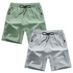 ANHDM Boys Athletic Shorts Quick Dry Sport Shorts Lightweight Running Shorts with Zipper Pockets (Pack of 2), B/Bean Green&Light Grey, 5-6T