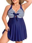 Lifepushes Women's Plus Size Swim Dress Cutout Swimsuit Tie Knot One Piece Tummy Control Bathing Suits Modest V Neck Swimwear
