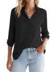LOMON Button Down Shirt for Women Spring Summer Tops Long Sleeve Business Dressy Casual Blouses Collared Work Outfits (Black, M)