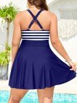 Lifepushes Women's Plus Size Swim Dress Cutout Swimsuit Tie Knot One Piece Tummy Control Bathing Suits Modest V Neck Swimwear