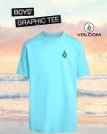 Volcom Boys T Shirt - Cotton Blend Short Sleeve Graphic Tees for Boys - Cool Casual Graphic T Shirts (Sizes: 8-16), Size 14, Mineral Blue