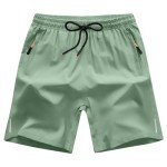 ANHDM Boys Athletic Shorts Quick Dry Sport Shorts Lightweight Running Shorts with Zipper Pockets (Pack of 2), B/Bean Green&Light Grey, 5-6T