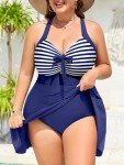Lifepushes Women's Plus Size Swim Dress Cutout Swimsuit Tie Knot One Piece Tummy Control Bathing Suits Modest V Neck Swimwear