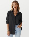 LOMON Button Down Shirt for Women Spring Summer Tops Long Sleeve Business Dressy Casual Blouses Collared Work Outfits (Black, M)