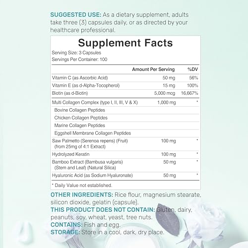 DEAL SUPPLEMENT Multi-Collagen Pills for Women with Vitamin C, E, & Biotin, 300 Capsules – 11 in 1 Formula with Saw Palmetto, Bamboo Silica, & Hyaluronic Acid – Hair, Skin, Nail, & Joint Health