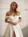 Off Shoulder Satin A Line Wedding Dresses for Bride 2025 Long Sparkly Sequin Sweetheart Bridal Ball Gown Wedding Gowns with Split White 12