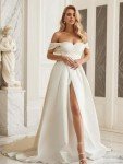 Off Shoulder Satin A Line Wedding Dresses for Bride 2025 Long Sparkly Sequin Sweetheart Bridal Ball Gown Wedding Gowns with Split White 12