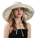 Packable Extra Large Brim Floppy Sun Hat Reversible UPF 50+ Beach Sun Bucket Hat (B-Beige)
