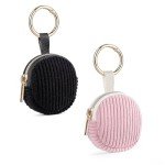 Playexen Ring Holder Keychain, 2 Pack Corduroy Jewelry Holder Storage with Ring Buckle, Portable Mini Travel Jewelry Keeper Case for Earrings, Rings, Necklaces (Black, Pink)