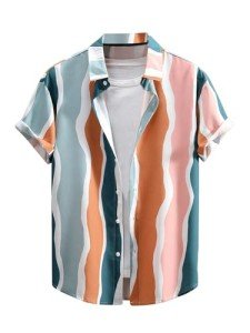 Floerns Men's Striped Shirts Casual Short Sleeve Button Down Shirts Dark Green Brown Small