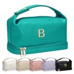 Vogewood Gifts for 14 15 16 17 18 19 Year Old Girls, Makeup Bags with Handle, Initial Double Layer Cosmetic Bag with Makeup Brush Organizer, Cute Cosmetic Pouch for Women, Gift for Friends Female Mom