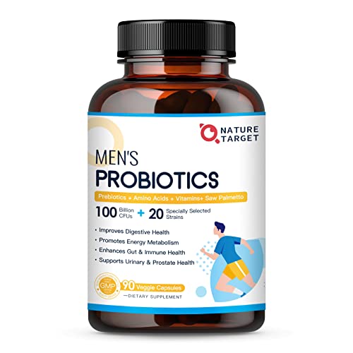 Probiotics for Men Digestive Health with Digestive Enzymes & Prebiotics, 100 Billion CFUs, Men's Probiotics with Saw Palmetto & Cranberry for Prostate & Urinary Tract Health, 90 Veggie Capsules