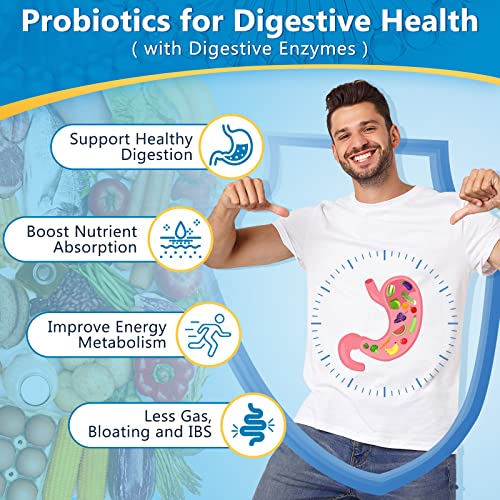 Probiotics for Men Digestive Health with Digestive Enzymes & Prebiotics, 100 Billion CFUs, Men's Probiotics with Saw Palmetto & Cranberry for Prostate & Urinary Tract Health, 90 Veggie Capsules