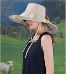 Packable Extra Large Brim Floppy Sun Hat Reversible UPF 50+ Beach Sun Bucket Hat (B-Beige)