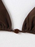 ZAFUL Women's Sexy Halter Bikini Sets Beads Tie Side Solid Triangle Thong Swimsuit Two Piece Cheeky Bathing Suits (b-Brown, L)