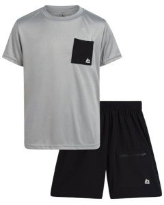 RBX Boys Athletic Shorts Set - 2 Piece Active Short Sleeve Shirt and Woven Performance Running Tech Shorts for Boys (4-12), Size 8, Griffin Black