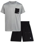 RBX Boys Athletic Shorts Set - 2 Piece Active Short Sleeve Shirt and Woven Performance Running Tech Shorts for Boys (4-12), Size 8, Griffin Black
