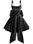 Corset HOCO Dresses 2025 for Teens Bow Back Satin Square Neck A Line Evening Party Gown Sleeveless Puffy Graduation Dress Size 6 Black