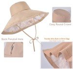 Packable Extra Large Brim Floppy Sun Hat Reversible UPF 50+ Beach Sun Bucket Hat (B-Beige)
