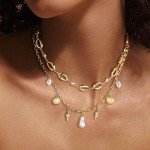 Shell Charm Necklace For Women Stack 14k Gold Plated Saeshell Pearl Necklace Dainty Starfish Beach Layered Pendant Summer Boho Jewelry Gifts (Style B)
