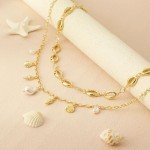 Shell Charm Necklace For Women Stack 14k Gold Plated Saeshell Pearl Necklace Dainty Starfish Beach Layered Pendant Summer Boho Jewelry Gifts (Style B)