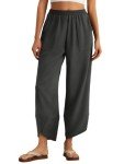 Feiersi Womens Baggy Wide Leg Pants Elastic Waisted Casual Palazzo Harem Pants Summer Beach Trousers(Graphite Gray,Large)