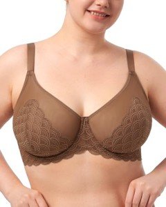 HSIA Minimizer Bra for Women - Plus Size Mermaid Scales Lace Bra Full Coverage for Heavy Breast Coffee Brown