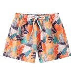 Boys Swim Trunks Toddler Broad Swim Shorts Quick Dry Kids Swim Bathing Suit Boys Swim Set Orange Leaf 5-6 Years 130