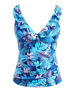 Yonique Women's Tankini Top Only Tummy Control Bathing Suit Top Ruffle Swimsuit Top V Neck Swim Tank Top No Bottom Blue Leaves L