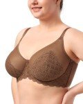 HSIA Minimizer Bra for Women - Plus Size Mermaid Scales Lace Bra Full Coverage for Heavy Breast Coffee Brown