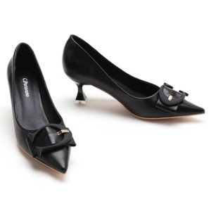 C.Paravano Women's Pumps | Kitten Heels Low Heels | Black Leather Pumps | Party Shoes for Women(C-Black,Size 7)
