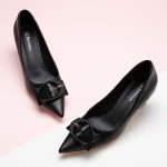 C.Paravano Women's Pumps | Kitten Heels Low Heels | Black Leather Pumps | Party Shoes for Women(C-Black,Size 7)