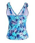 Yonique Women's Tankini Top Only Tummy Control Bathing Suit Top Ruffle Swimsuit Top V Neck Swim Tank Top No Bottom Blue Leaves L
