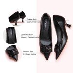 C.Paravano Women's Pumps | Kitten Heels Low Heels | Black Leather Pumps | Party Shoes for Women(C-Black,Size 7)