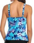 Yonique Women's Tankini Top Only Tummy Control Bathing Suit Top Ruffle Swimsuit Top V Neck Swim Tank Top No Bottom Blue Leaves L