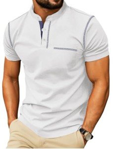 Sailwind Mens Henley Shirts Short Sleeve Summer Casual Classic Cotton T Shirts Pocket Button Shirt White