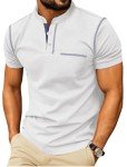 Sailwind Mens Henley Shirts Short Sleeve Summer Casual Classic Cotton T Shirts Pocket Button Shirt White