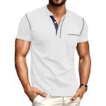 Sailwind Mens Henley Shirts Short Sleeve Summer Casual Classic Cotton T Shirts Pocket Button Shirt White