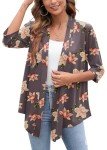 Heymoments Cardigan for Women Rosybrown Hibiscus XX-Large Draped Open-Front 3/4 Sleeve Lightweight Casual Soft Drape Summer Fall Kimonos Cardigans