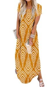 Jeqeocafy Women Summer Long Sundress Crewneck Short Sleeve Maxi Dress 2025 Casual Loose Beach Dress with Pockets