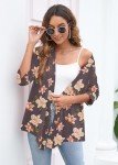 Heymoments Cardigan for Women Rosybrown Hibiscus XX-Large Draped Open-Front 3/4 Sleeve Lightweight Casual Soft Drape Summer Fall Kimonos Cardigans
