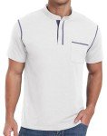 Sailwind Mens Henley Shirts Short Sleeve Summer Casual Classic Cotton T Shirts Pocket Button Shirt White