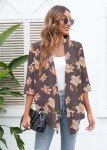 Heymoments Cardigan for Women Rosybrown Hibiscus XX-Large Draped Open-Front 3/4 Sleeve Lightweight Casual Soft Drape Summer Fall Kimonos Cardigans