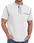 Sailwind Mens Henley Shirts Short Sleeve Summer Casual Classic Cotton T Shirts Pocket Button Shirt White