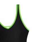 Foxiny Sexy Backless Cheeky High Cut Leg Thong V Neck Tummy Control One Piece Swimsuit Women Brazilian Open Back Bathing Suit Bikini Black Neon Green Large
