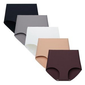 TUTUESTHER Seamless High Waist Underwear for Women No Show Panties Invisible Briefs Full Coverage Womens Underwear 5Pack(Medium, Black/Grey/White/Apricot/Brown)