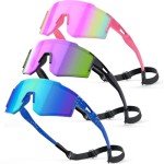 CMBJJU Kids Sunglasses,Youth Baseball Glasses for Boys Girls Age 6-14,Sports UV Protection Goggles (3PACK-Light Pink+Purple+Green Blue)
